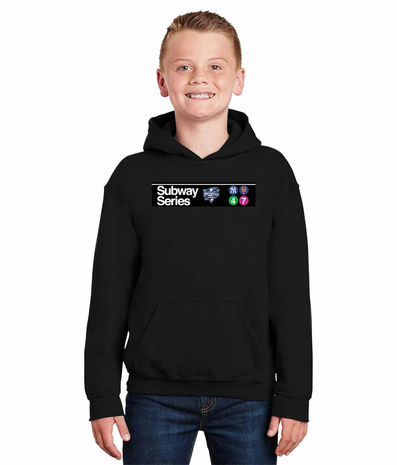 2000 World Series Subway Series New York Yankees Special Baseball Logo Symbol Emblem Customized Design on Youth Hoodie