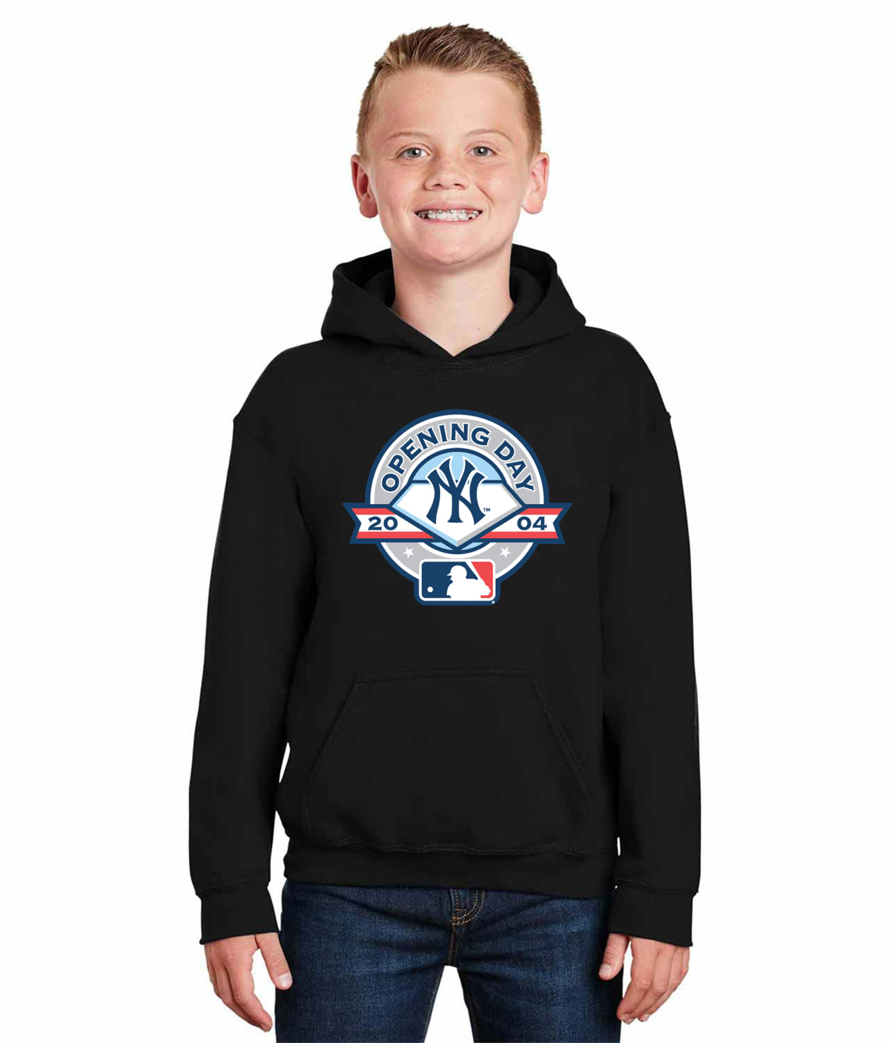 New York Yankees 2004 Opening Day Baseball Logo Symbol Emblem Customized Design on Youth Hoodie