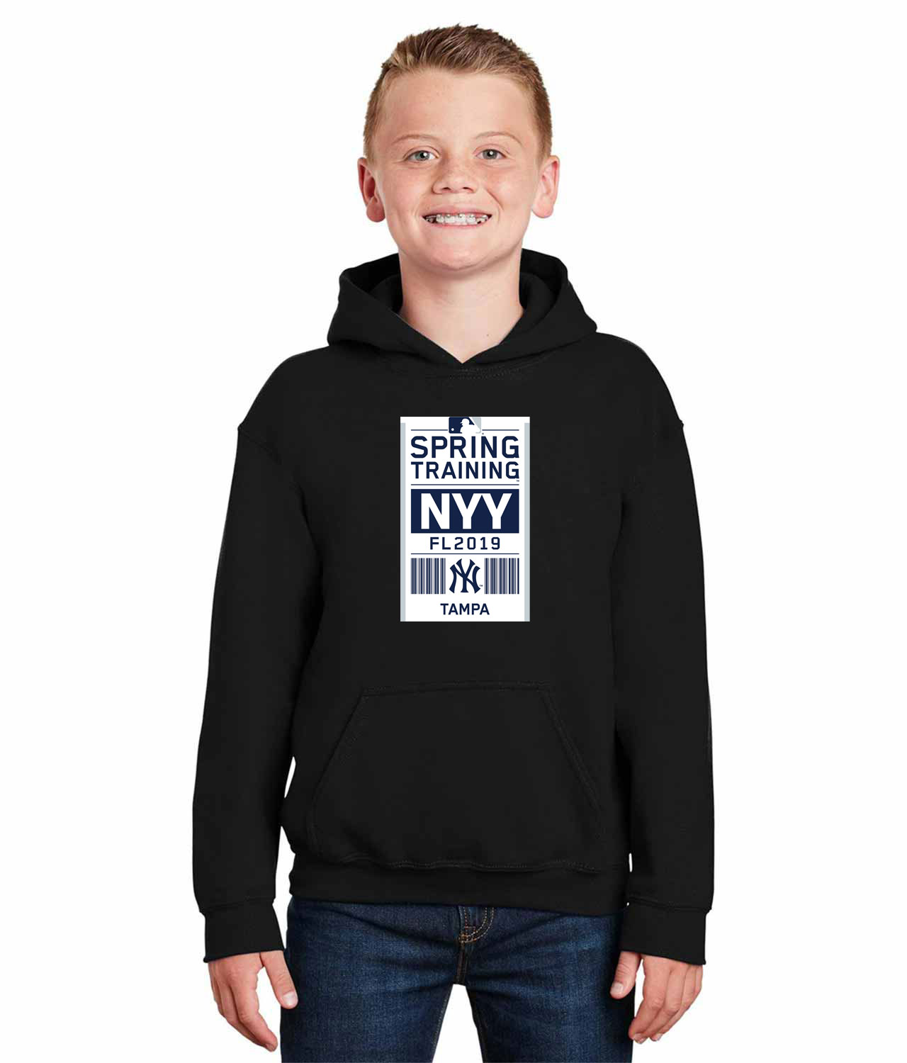 New York Yankees 2019 Spring Training Baseball Logo Symbol Emblem Customized Design on Youth Hoodie