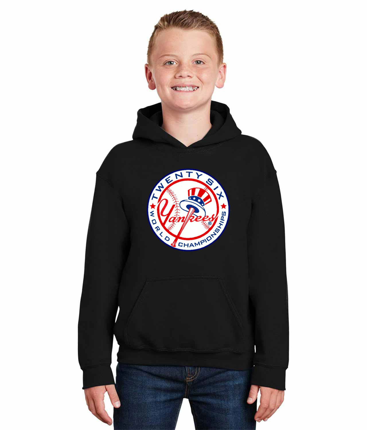 New York Yankees 26-Time World Series Champions Baseball Logo Symbol Emblem Customized Design on Youth Hoodie