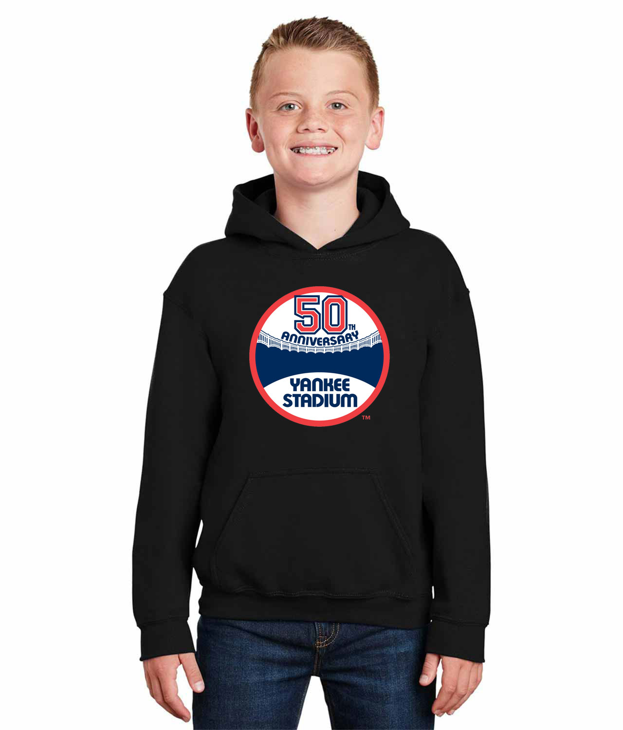 50th Anniversary Of New York Yankee Stadium Baseball Logo Symbol Emblem Customized Design on Youth Hoodie
