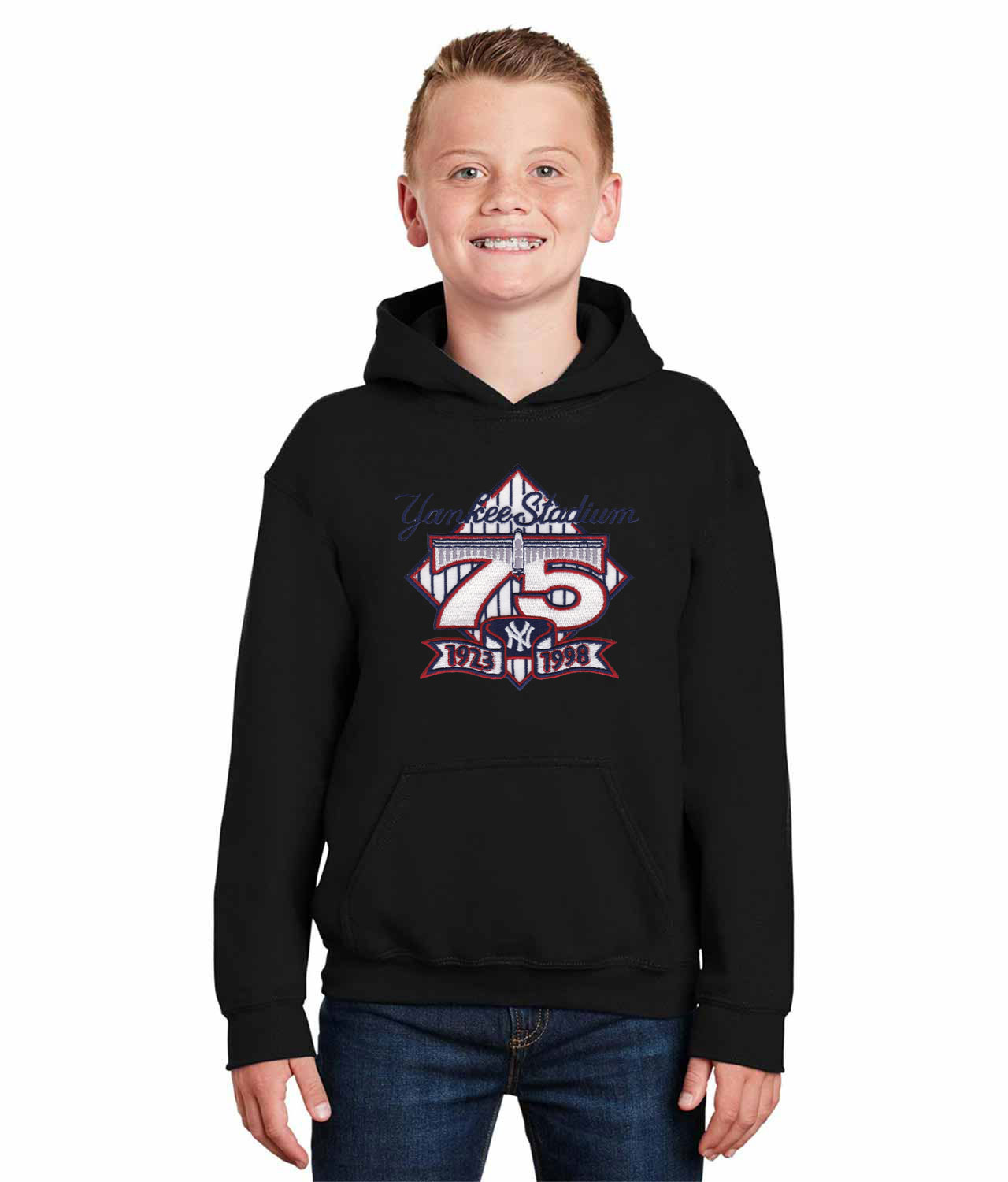 75th Anniversary Of New York Yankee Stadium Baseball Logo Symbol Emblem Customized Design on Youth Hoodie