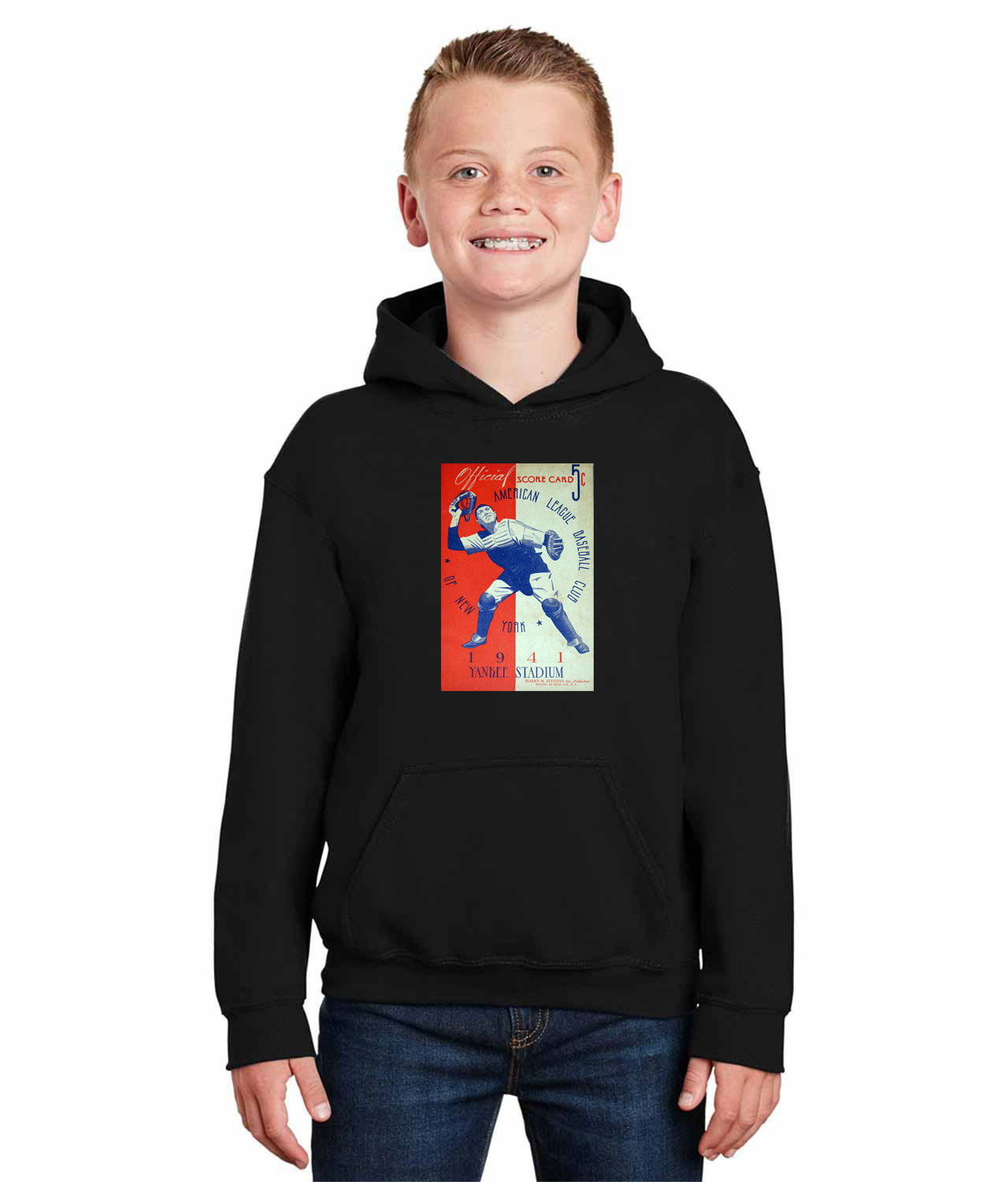 New York Yankees Program 1941 Baseball Logo Symbol Emblem Customized Design on Youth Hoodie