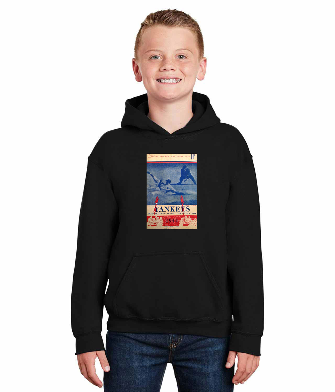 New York Yankees Program 1944 Baseball Logo Symbol Emblem Customized Design on Youth Hoodie