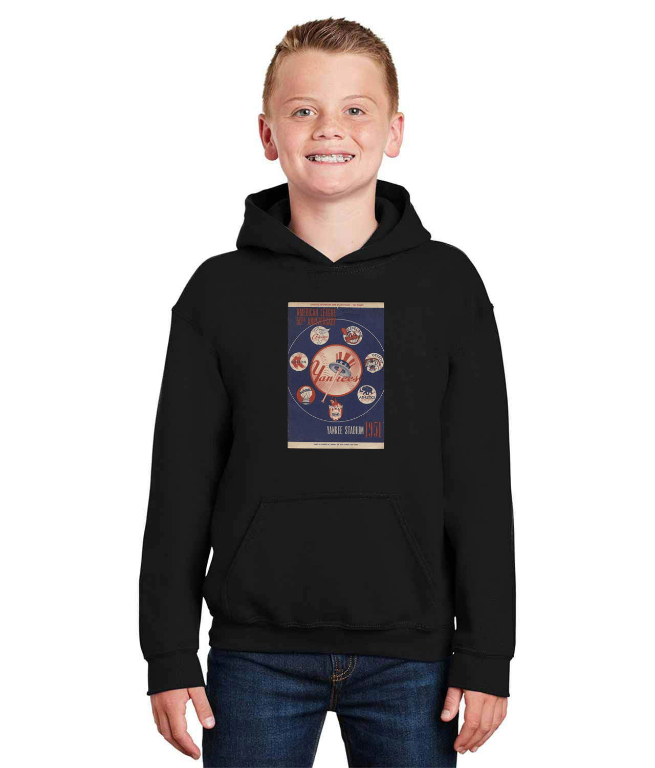 1951 New York Yankees Yankee Stadium Program Baseball Logo Symbol Emblem Customized Design on Youth Hoodie