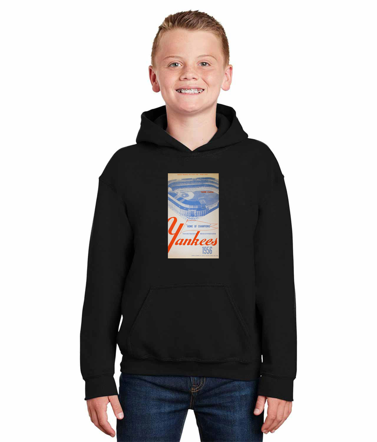 1956 New York Yankees Yankee Stadium Program Baseball Logo Symbol Emblem Customized Design on Youth Hoodie