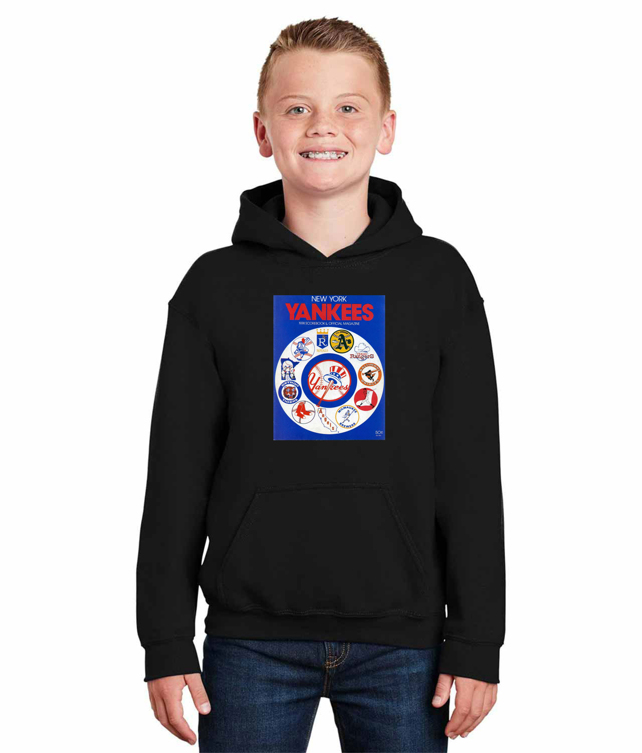 New York Yankees Program 1974 Baseball Logo Symbol Emblem Customized Design on Youth Hoodie