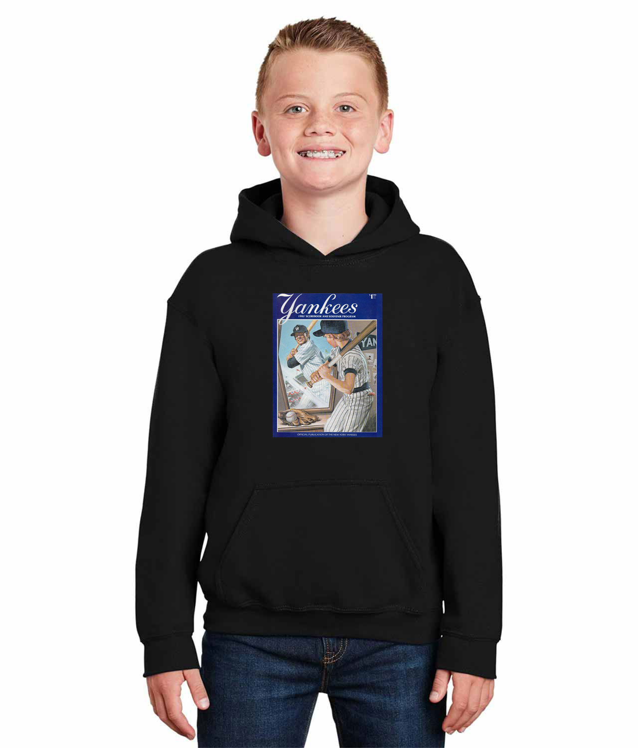 New York Yankees Program 1982 Baseball Logo Symbol Emblem Customized Design on Youth Hoodie