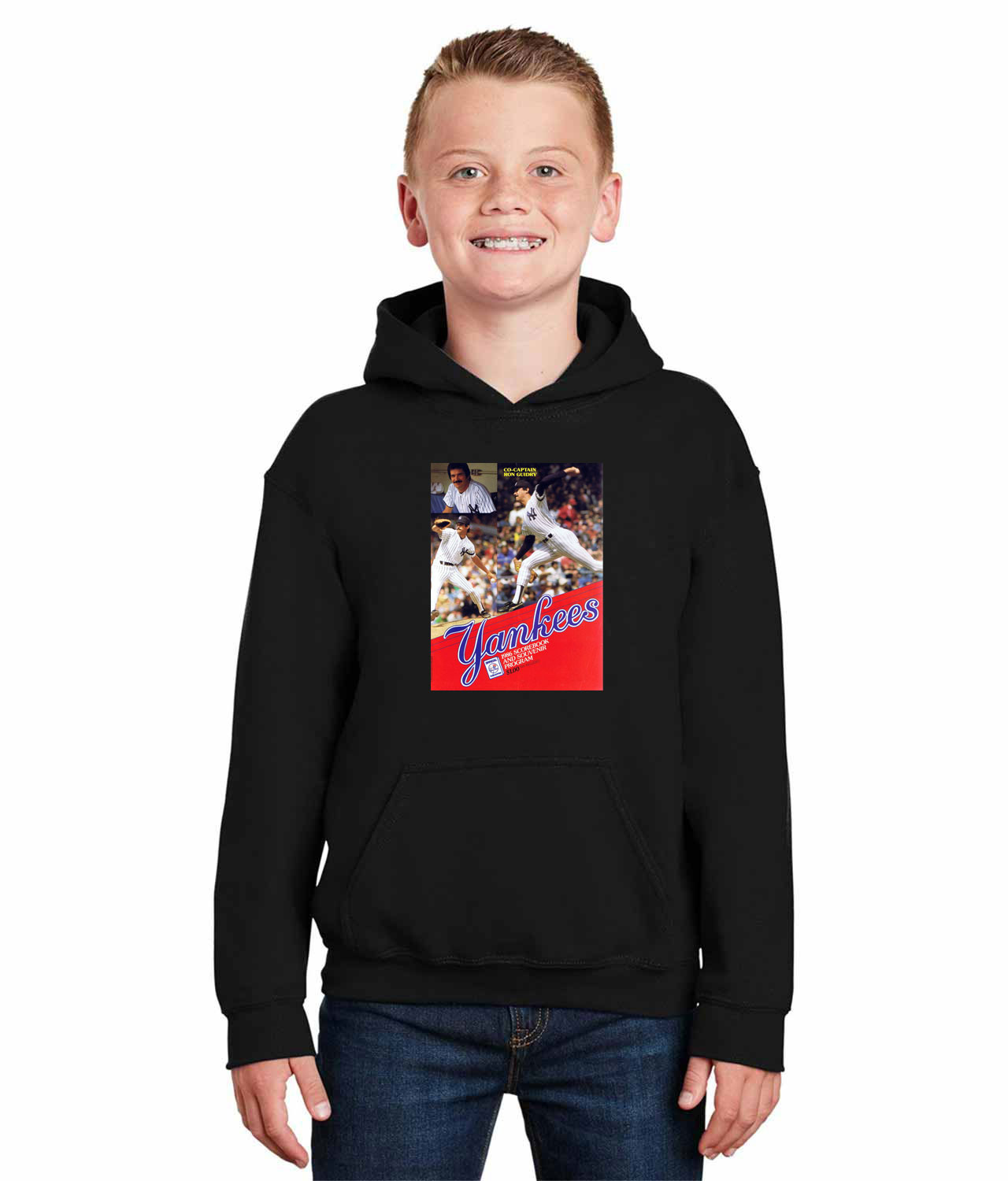 New York Yankees Program 1986 Baseball Logo Symbol Emblem Customized Design on Youth Hoodie