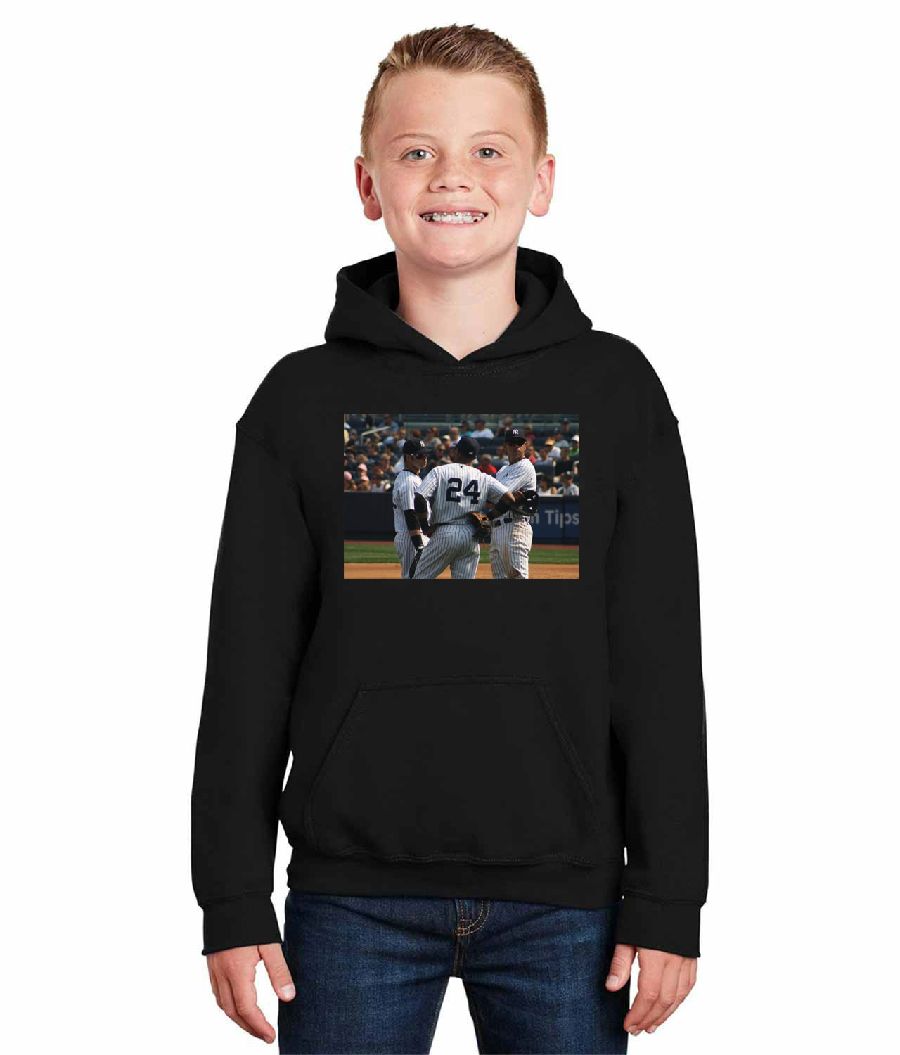 2011 24 New York Yankees Photo Baseball Logo Symbol Emblem Customized Design on Youth Hoodie