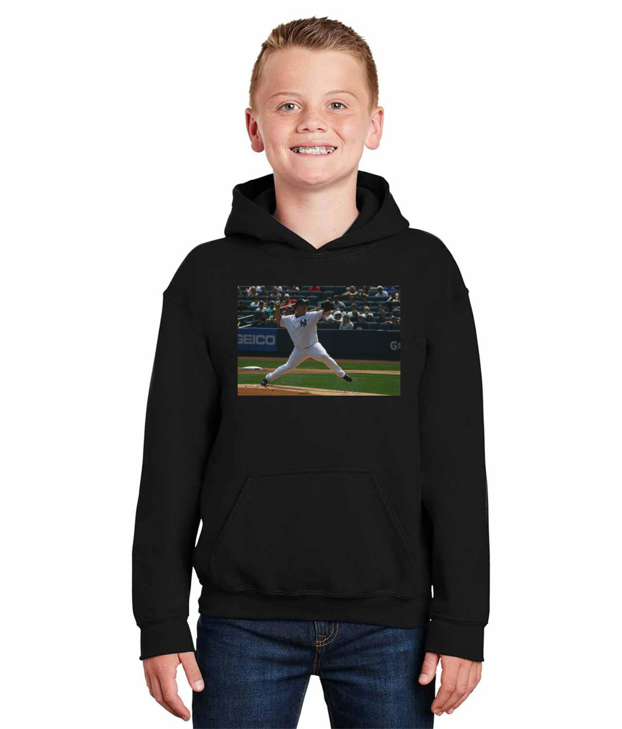2011 Pitcher New York Yankees Photo Baseball Logo Symbol Emblem Customized Design on Youth Hoodie
