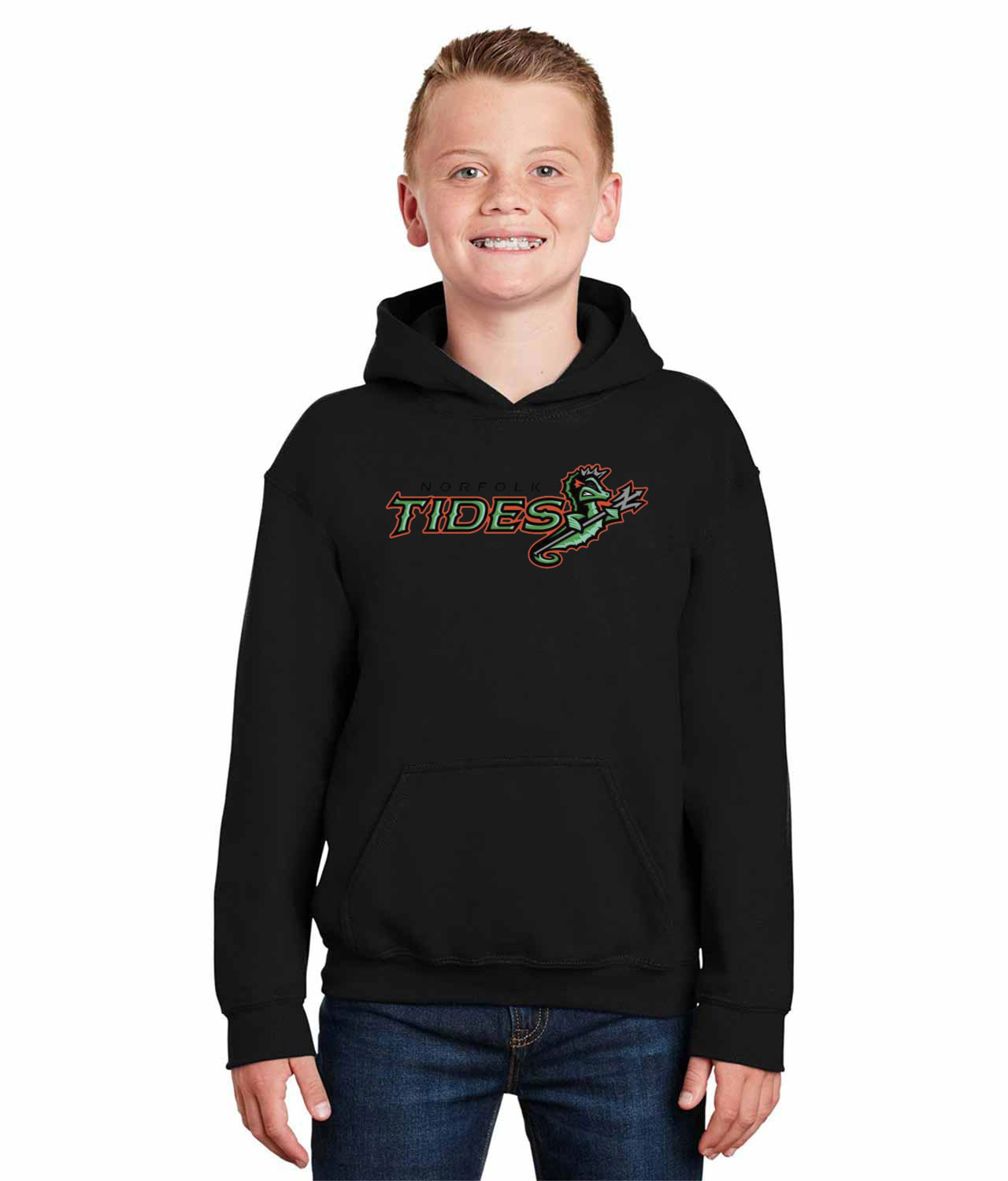 Norfolk Tides Baseball Logo Symbol Emblem Customized Design on Youth Hoodie