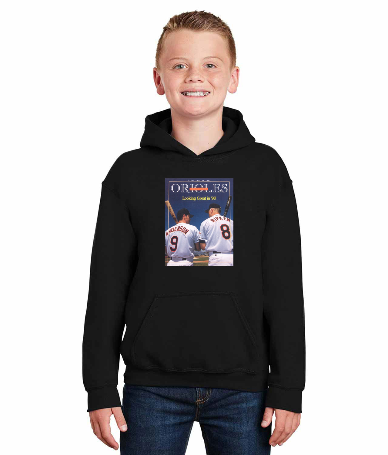 1998 Baltimore Orioles Game Program Baseball Logo Symbol Emblem Customized Design on Youth Hoodie