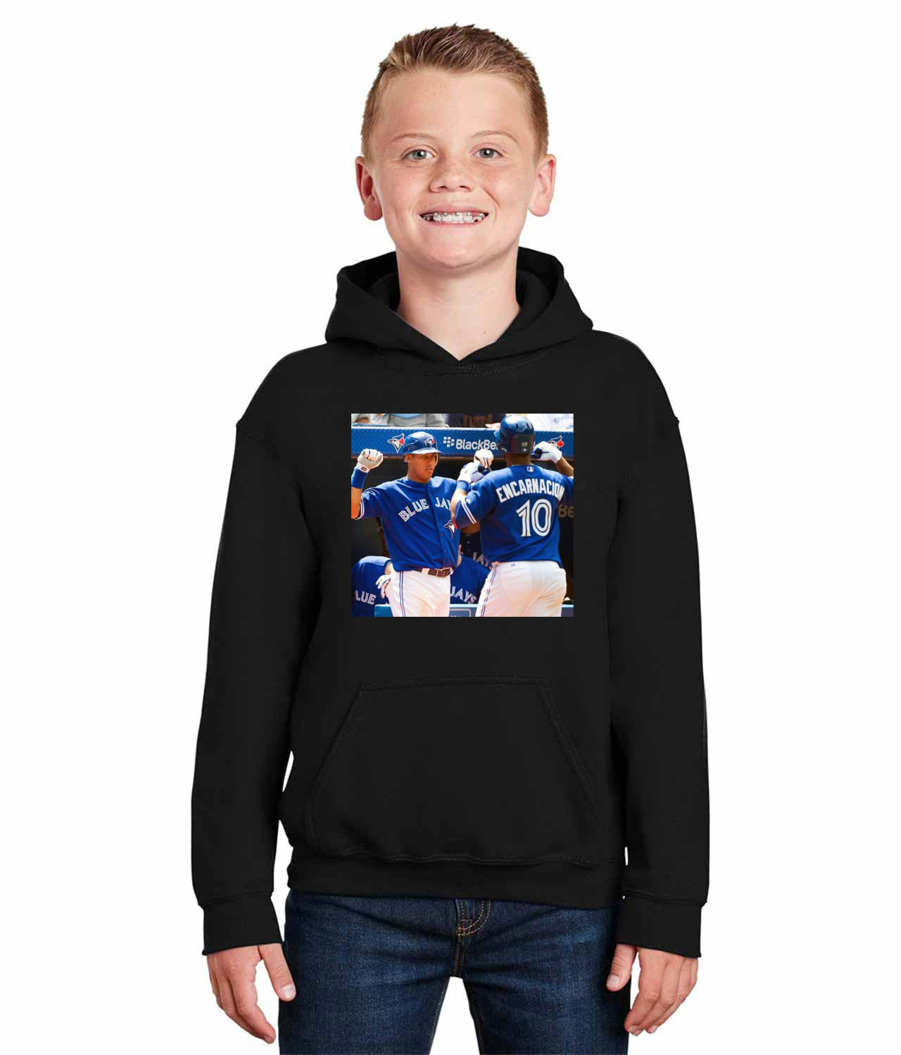 2012 Edwin Encarnacion & Yunel Escobar Toronto Blue Jays Photo Baseball Logo Symbol Emblem Customized Design on Youth Hoodie