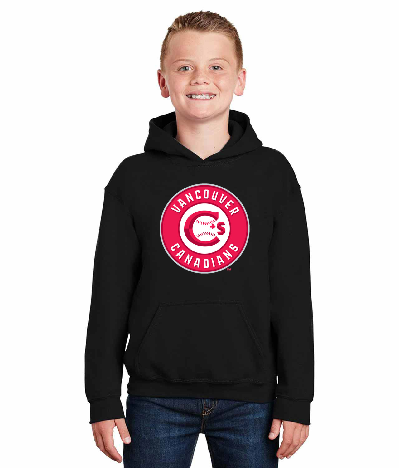 Vancouver Canadians Baseball Logo Symbol Emblem Customized Design on Youth Hoodie