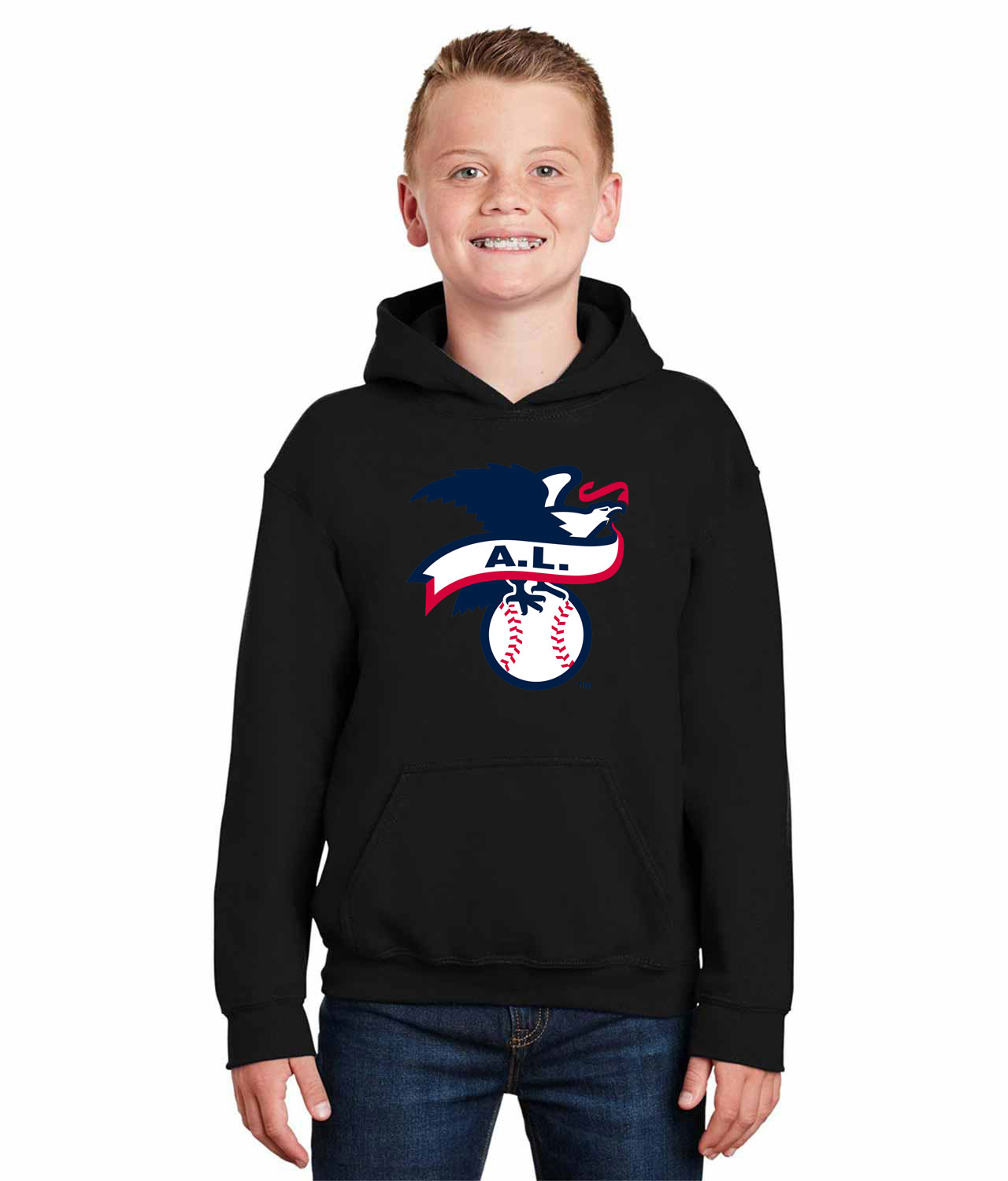 American Baseball League 2019 Alternate Logo Emblem Customized Design on Youth Hoodie