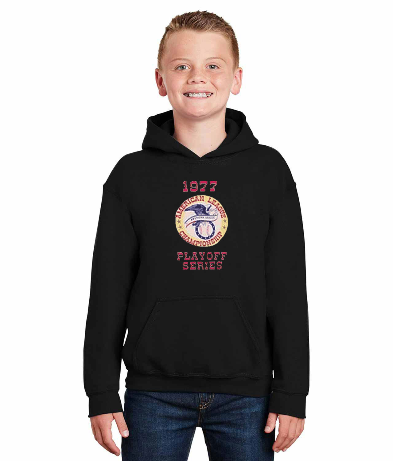1977 American League Championship Playoff Series ALCS Baseball Logo Symbol Emblem Customized Design on Youth Hoodie