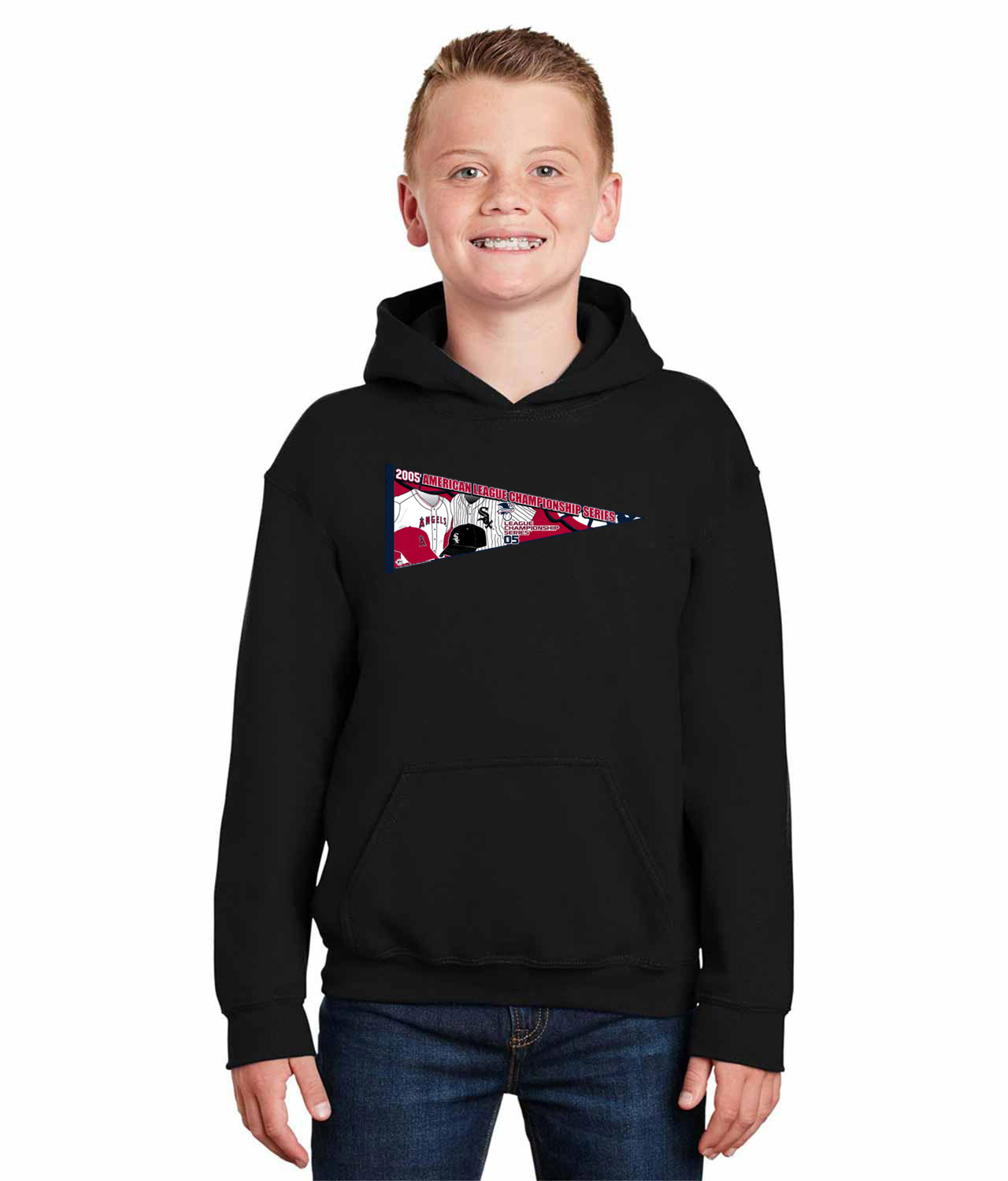 ALCS 2005 ALCS Chicago White Sox Vs. Los Angeles Angels Of Anaheim Baseball Logo Symbol Emblem Customized Design on Youth Hoodie