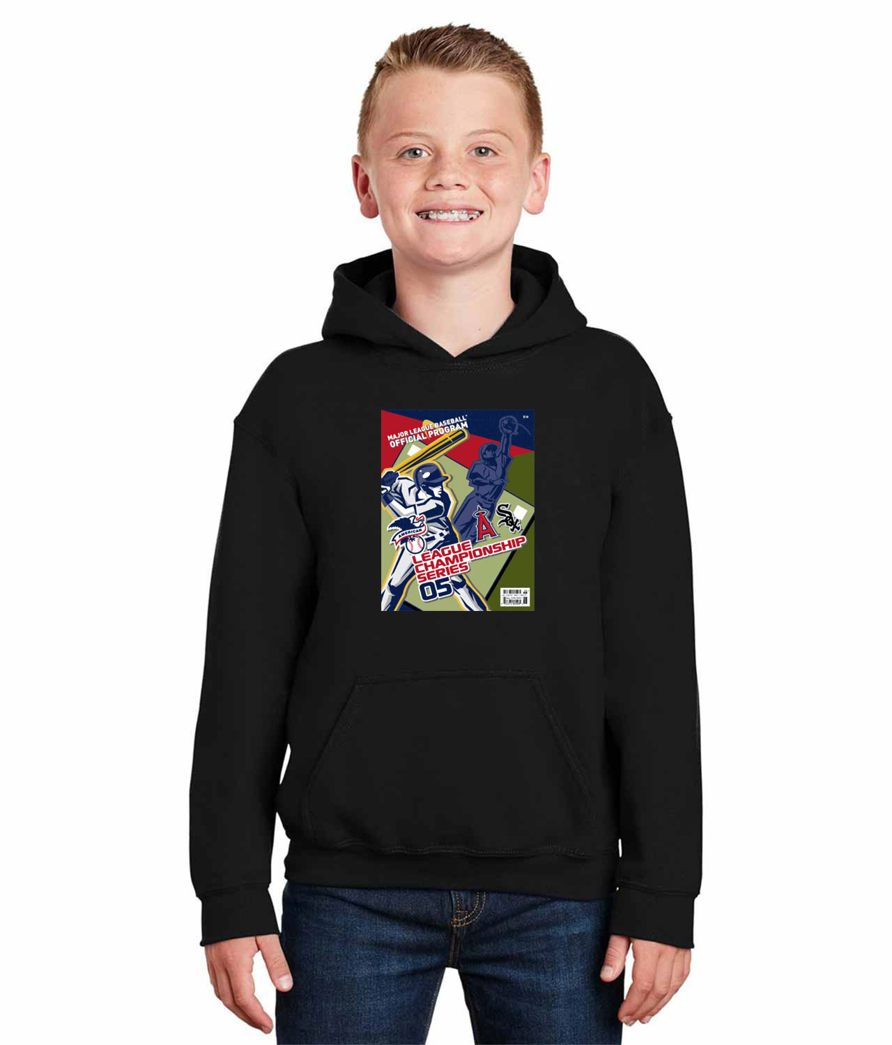 ALCS 2005 Program - Chicago White Sox vs Los Angeles Angels Baseball Logo Symbol Emblem Customized Design on Youth Hoodie