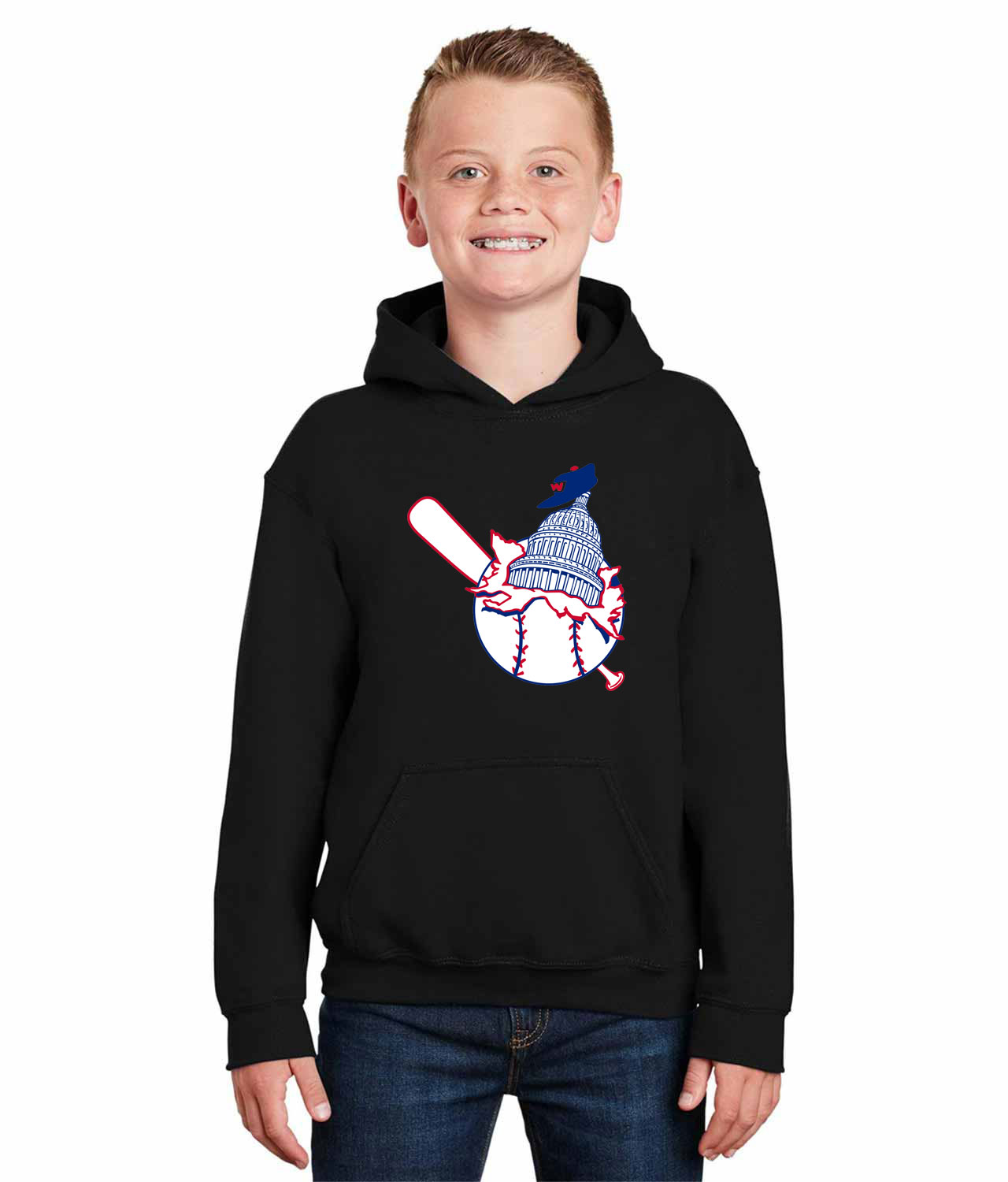 Washington Nationals Primary 1953 Baseball Logo Symbol Emblem Customized Design on Youth Hoodie