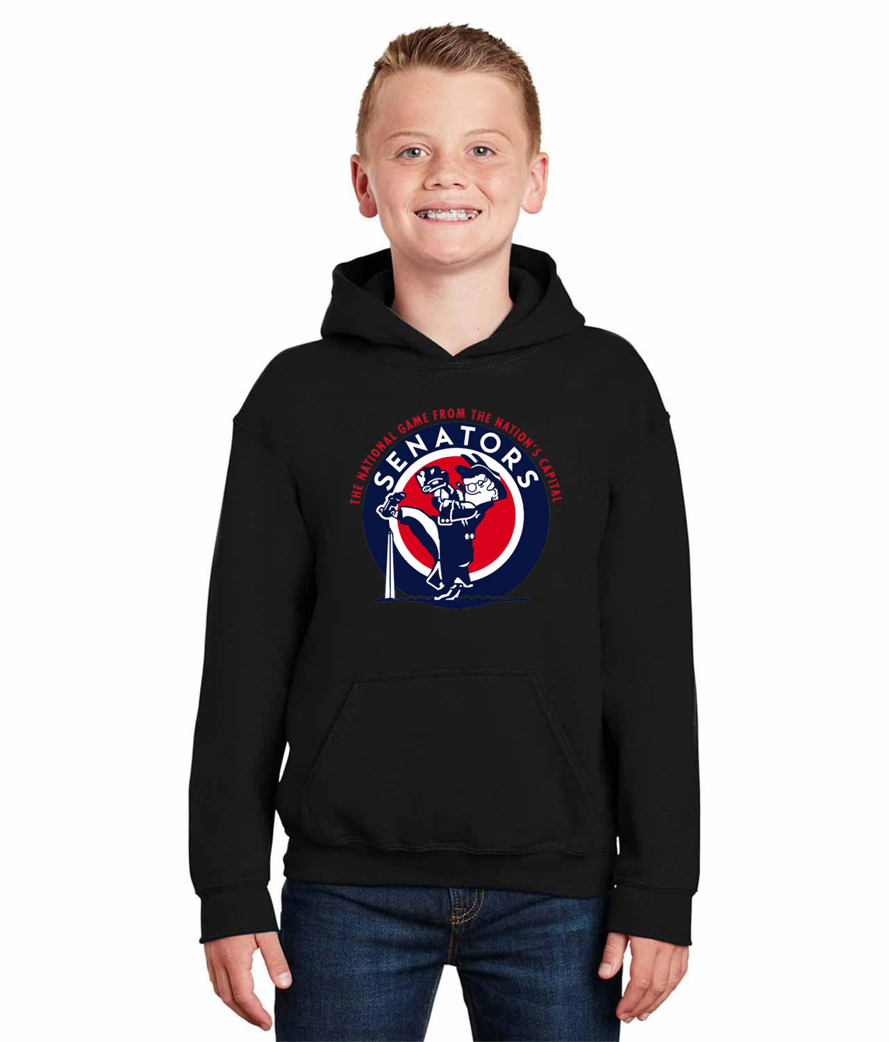 Washington Senators The National Game In The Nation's Capital Baseball Logo Symbol Emblem Customized Design on Youth Hoodie