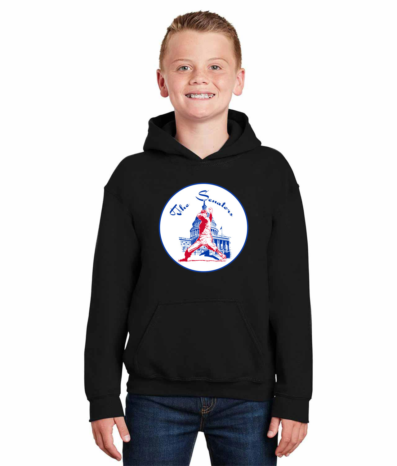 Washington Senators Primary 1961-71 Baseball Logo Symbol Emblem Customized Design on Youth Hoodie