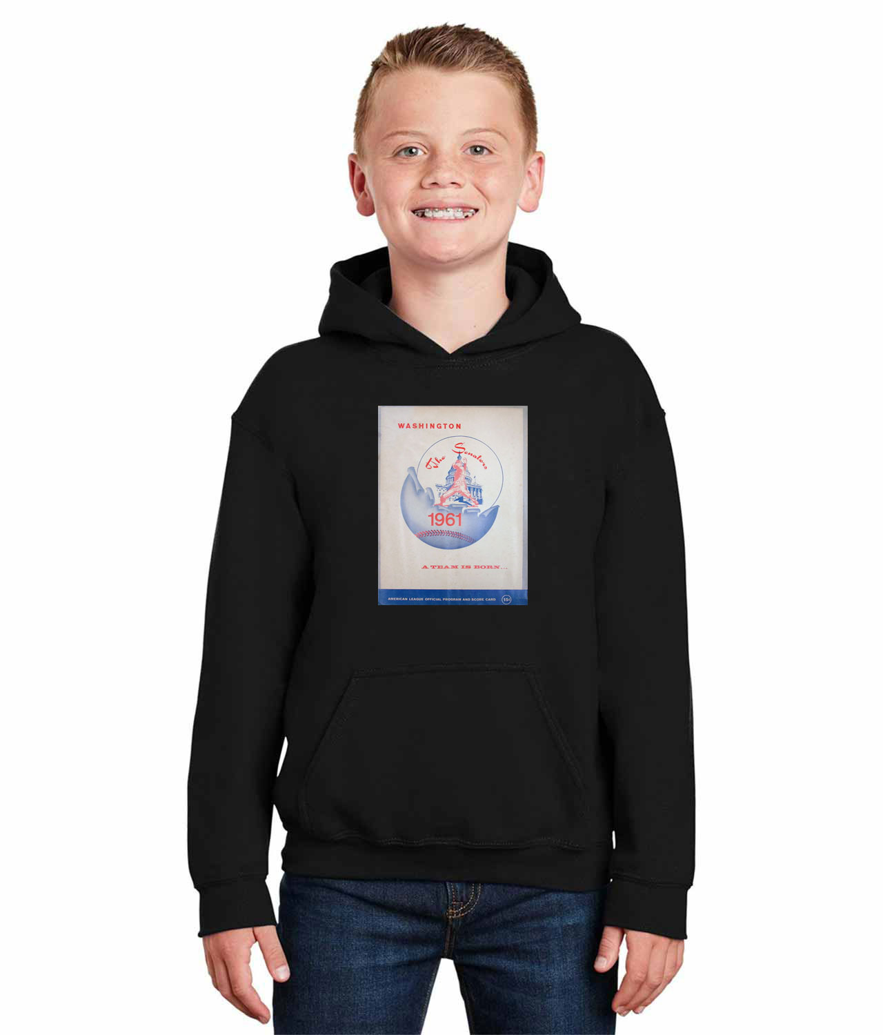 Washington Senators Program 1961 Baseball Logo Symbol Emblem Customized Design on Youth Hoodie