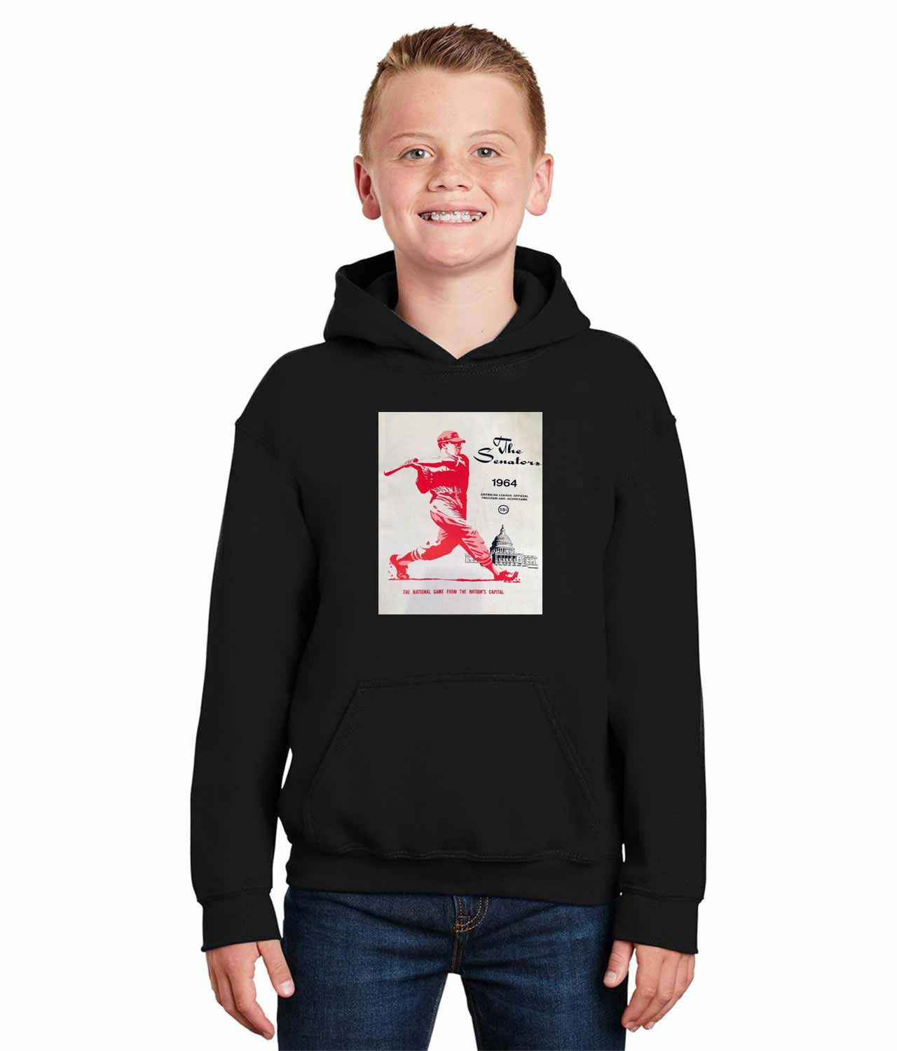 Washington Senators Program 1964 Baseball Logo Symbol Emblem Customized Design on Youth Hoodie
