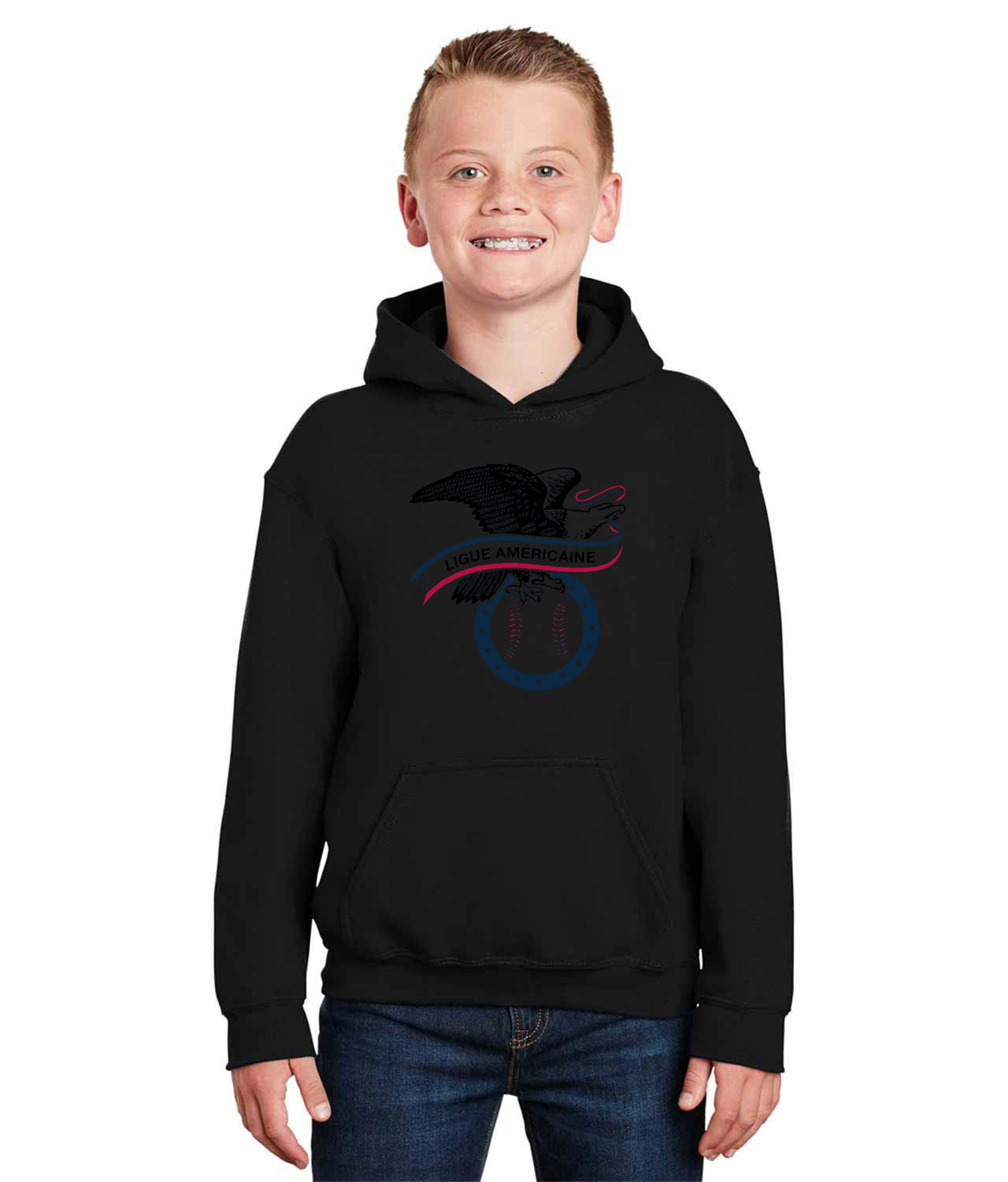 American Baseball League French Logo Emblem Customized Design on Youth Hoodie