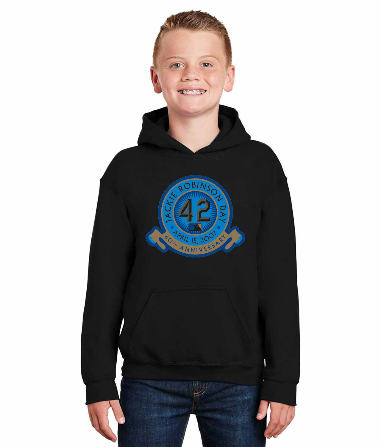 Major League Baseball Jackie Robinson Day 60th Anniversary 2007 Logo Emblem Customized Design on Youth Hoodie