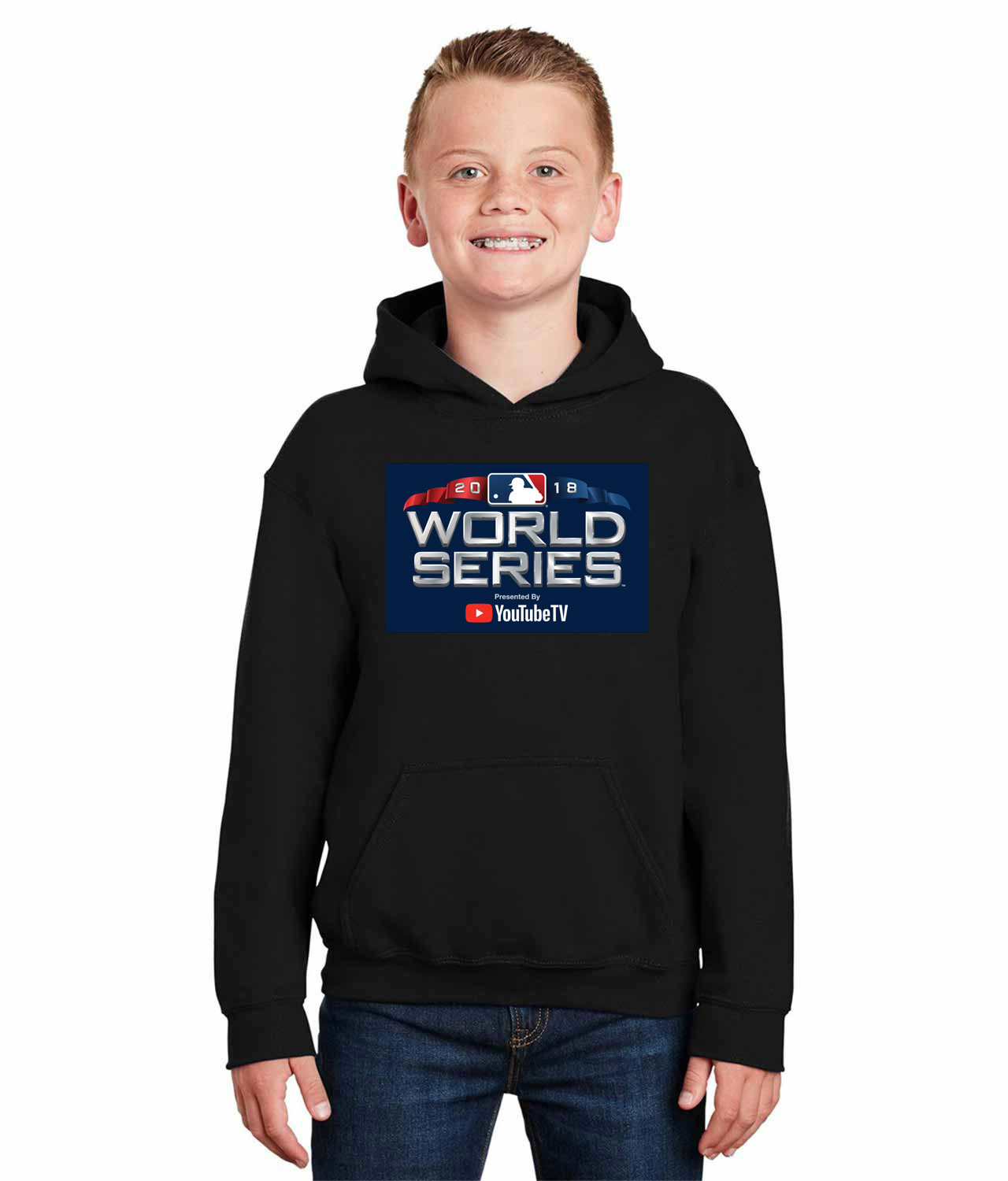 2018 MLB World Series Presented By YouTube TV Baseball Logo Symbol Emblem Customized Design on Youth Hoodie