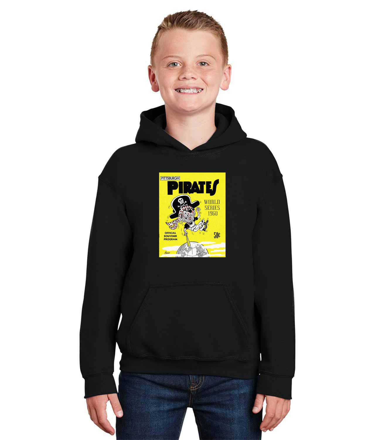 MLB World Series Program 1960-New York Yankees vs. Pittsburgh Pirates Baseball Logo Symbol Emblem Customized Design on Youth Hoodie