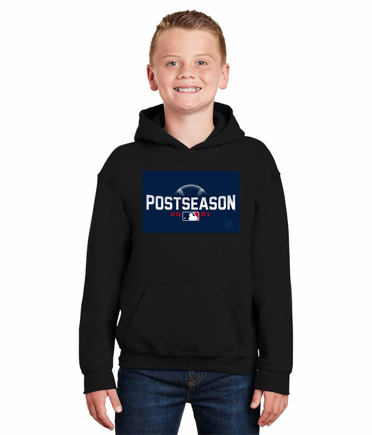 MLB Postseason 2021 Primary Dark Baseball Logo Symbol Emblem Customized Design on Youth Hoodie