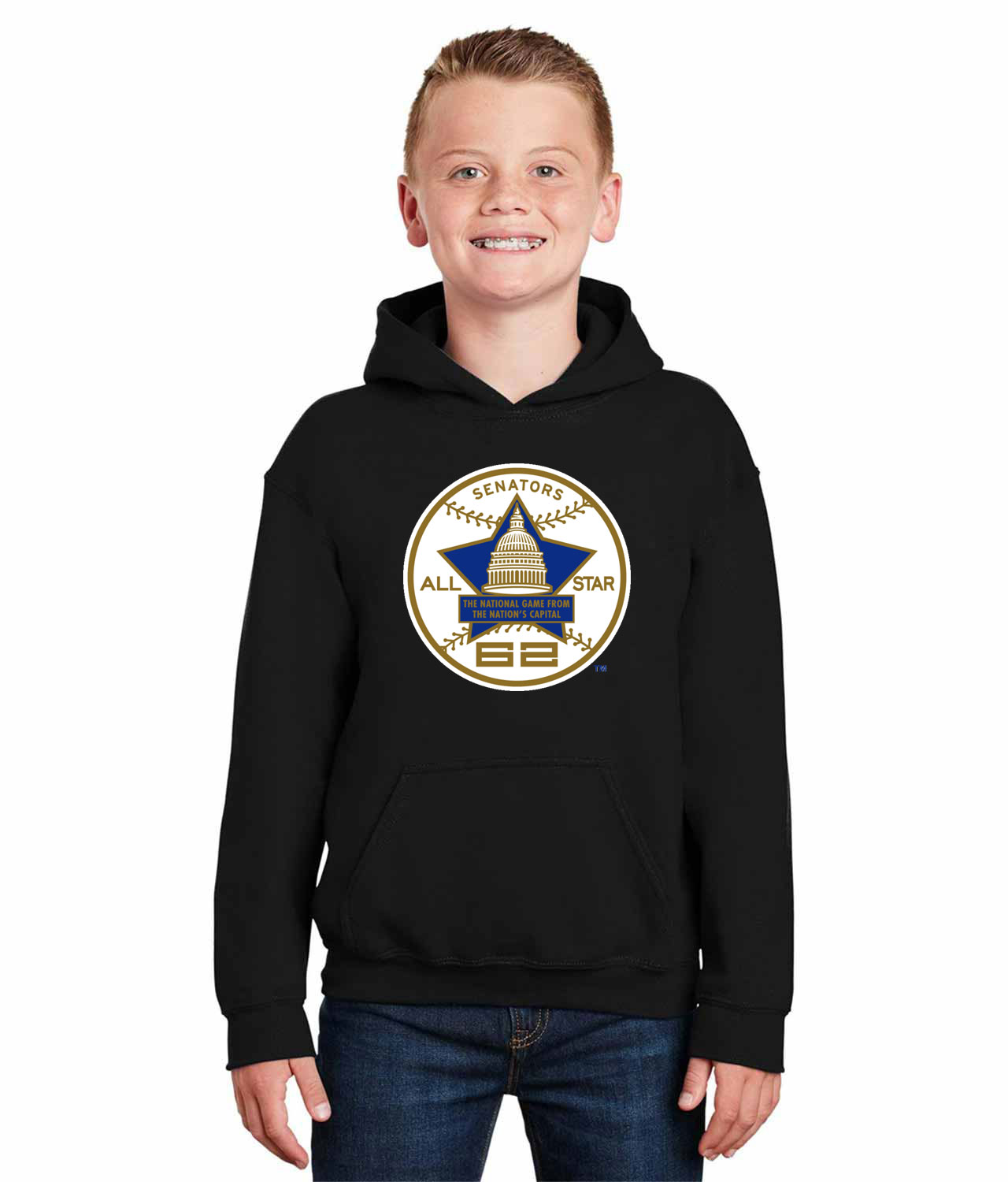 1962 MLB All-Star Game At DC Stadium Washington District Of Columbia Baseball Logo Symbol Emblem Customized Design on Youth Hoodie
