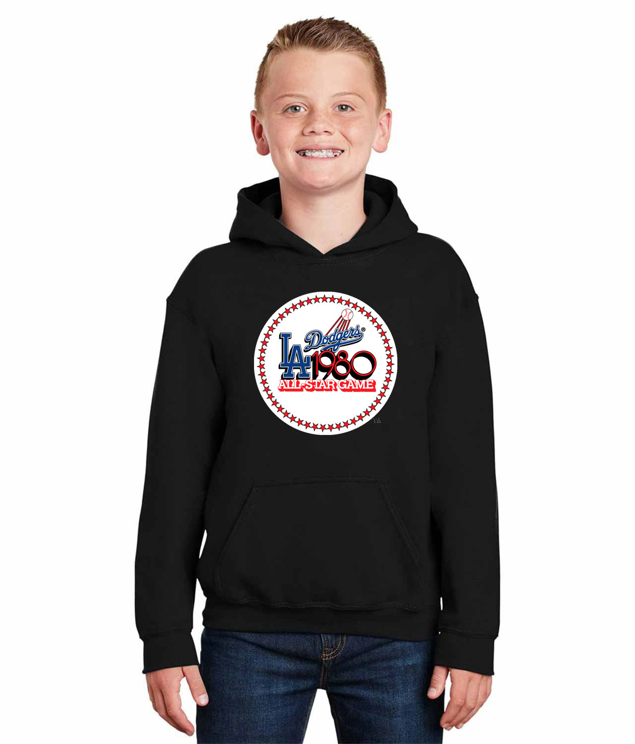 1980 MLB All-Star Game At Dodger Stadium Los Angeles California Baseball Logo Symbol Emblem Customized Design on Youth Hoodie