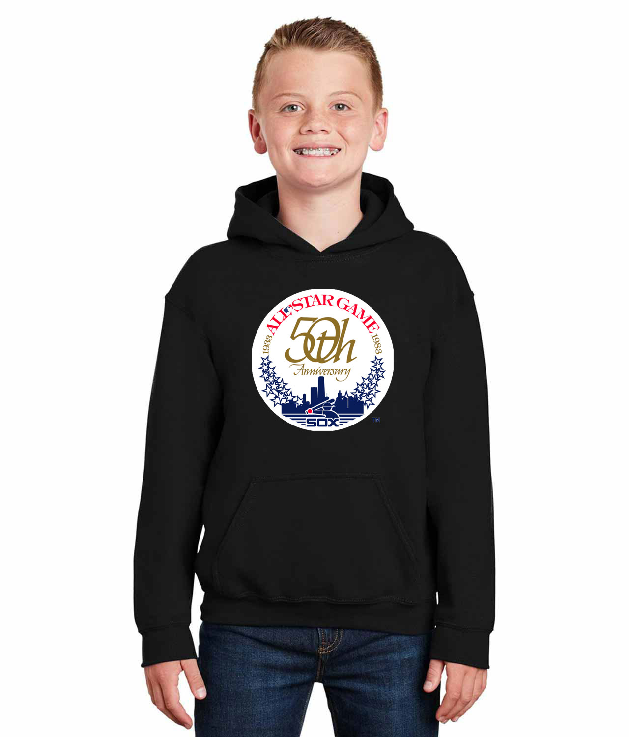1983 MLB All-Star Game Comiskey Park Chicago Illinois Baseball Logo Symbol Emblem Customized Design on Youth Hoodie