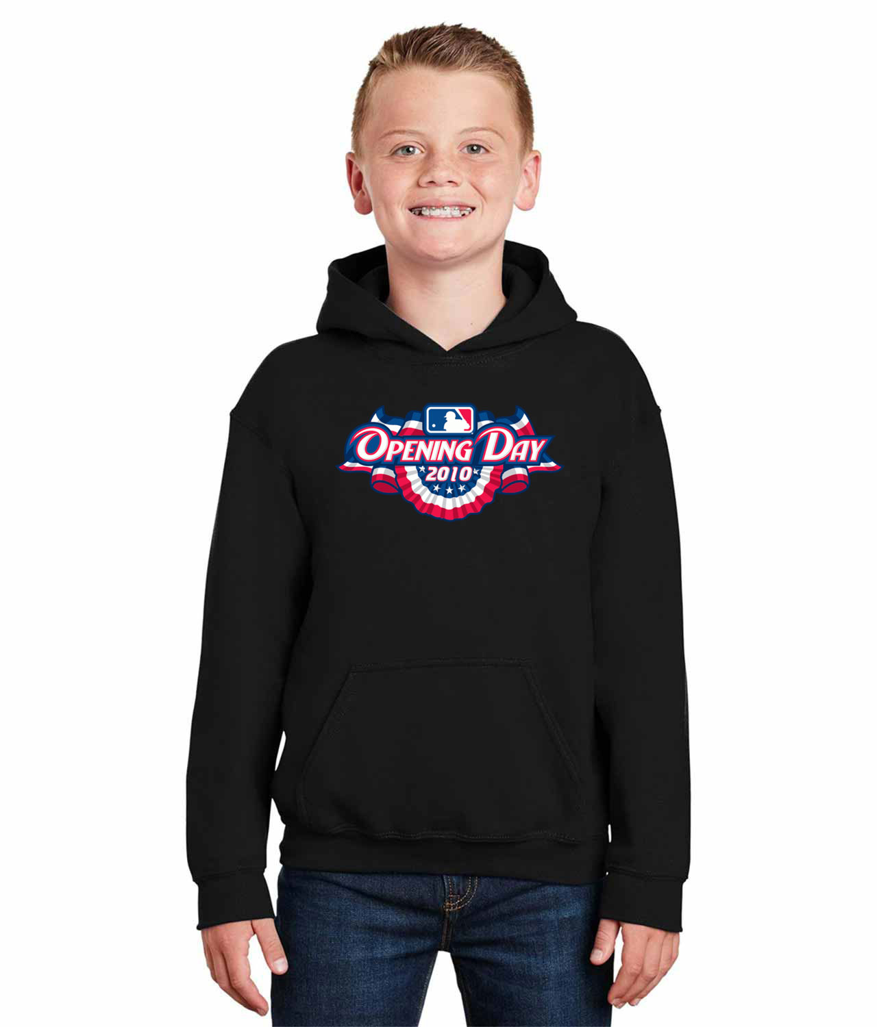 2010 MLB Opening Day Baseball Logo Symbol Emblem Customized Design on Youth Hoodie