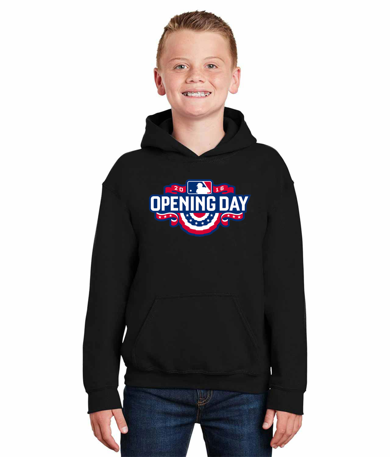 Major League Baseball MLB Opening Day 2016 Logo Emblem Customized Design on Youth Hoodie