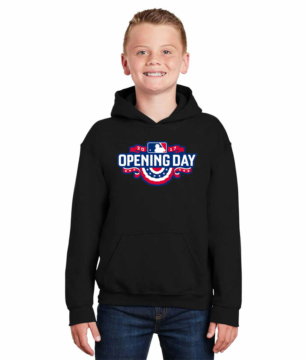 Major League Baseball MLB Opening Day 2017 Logo Emblem Customized Design on Youth Hoodie
