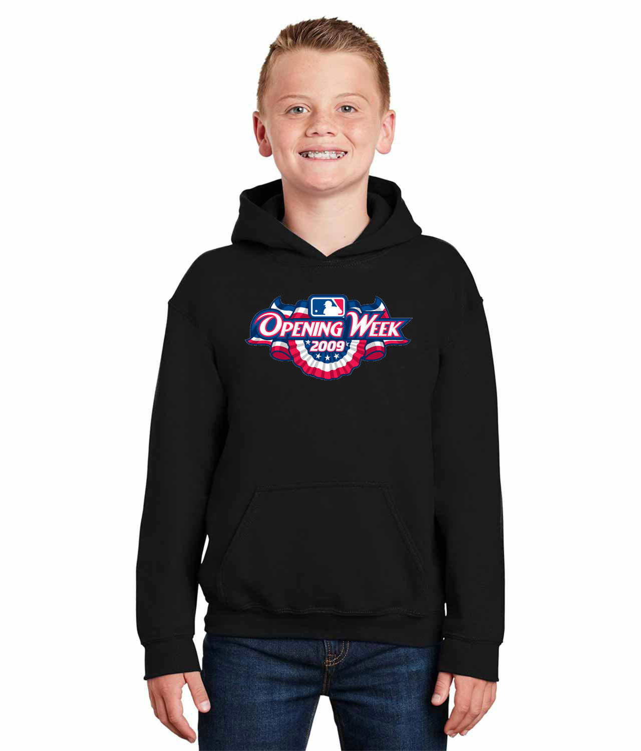 2009 MLB Opening Week Baseball Logo Symbol Emblem Customized Design on Youth Hoodie