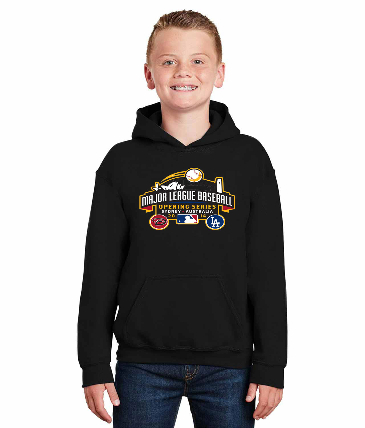2014 MLB Opening Series Sydney Australia - Los Angeles Dodgers vs Arizona Diamondbacks Baseball Logo Symbol Emblem Customized Design on Youth Hoodie