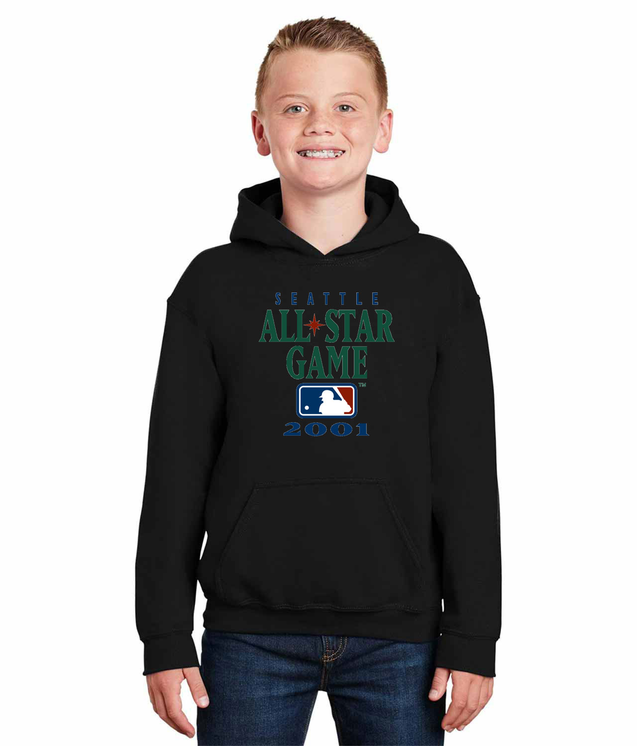 2001 MLB All-Star Game Safeco Field Seattle Washington Baseball Logo Symbol Emblem Customized Design on Youth Hoodie