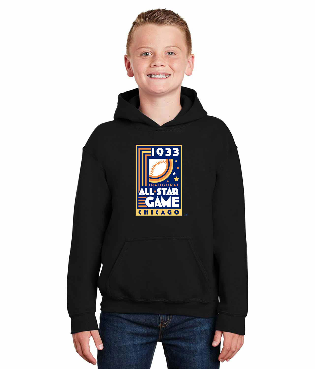 1933 MLB Inaugural All-Star Game Comiskey Park Chicago Illinois Baseball Logo Symbol Emblem Customized Design on Youth Hoodie