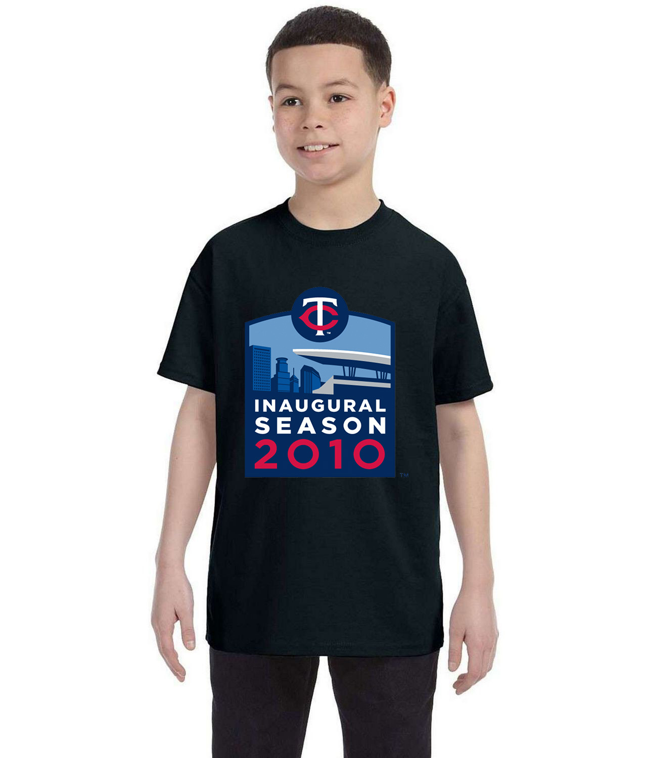 Minnesota Twins Inaugural Season 2010 Stadium Baseball Logo Symbol Emblem Customized Design on Youth T-Shirt Tee