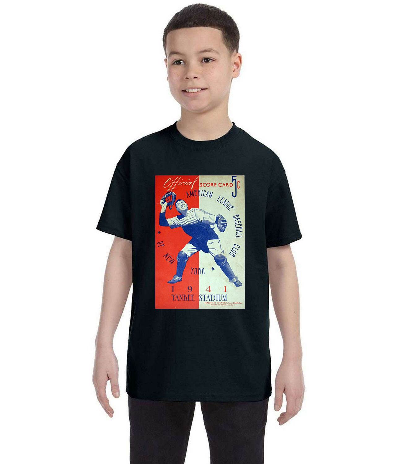 New York Yankees Program 1941 Baseball Logo Symbol Emblem Customized Design on Youth T-Shirt Tee