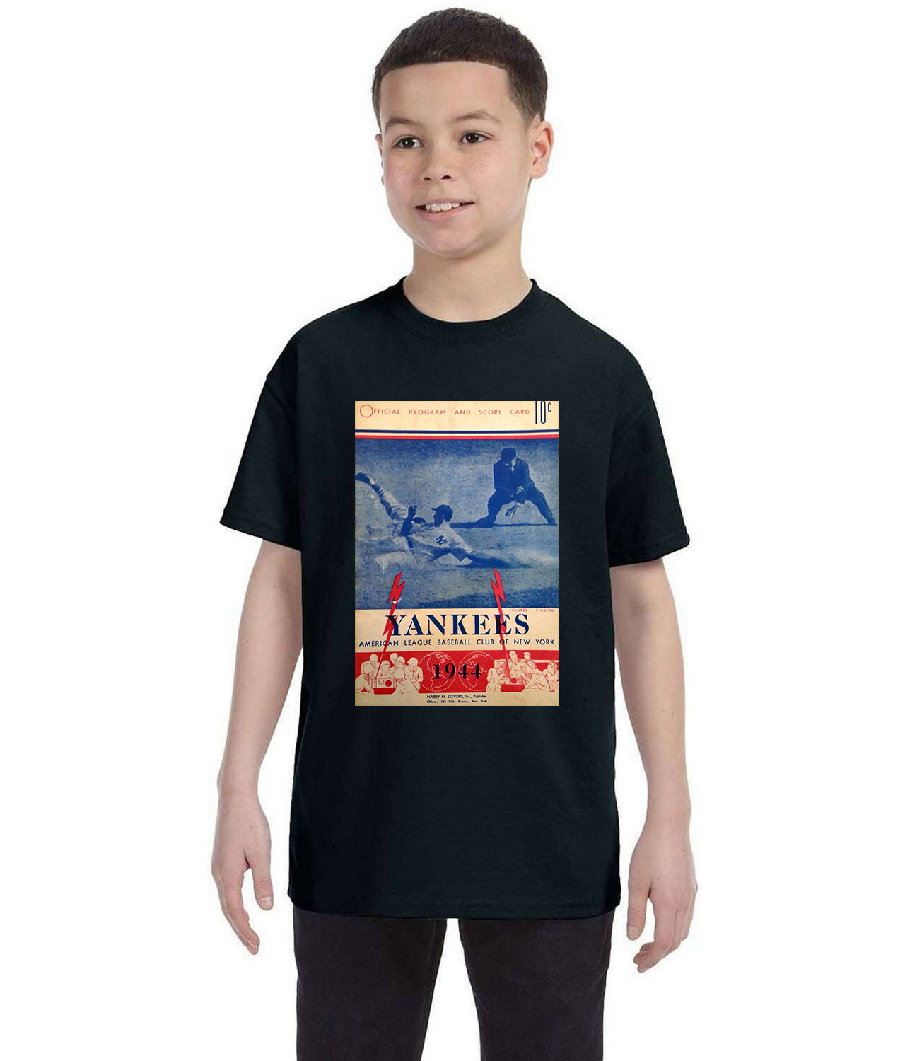 New York Yankees Program 1944 Baseball Logo Symbol Emblem Customized Design on Youth T-Shirt Tee