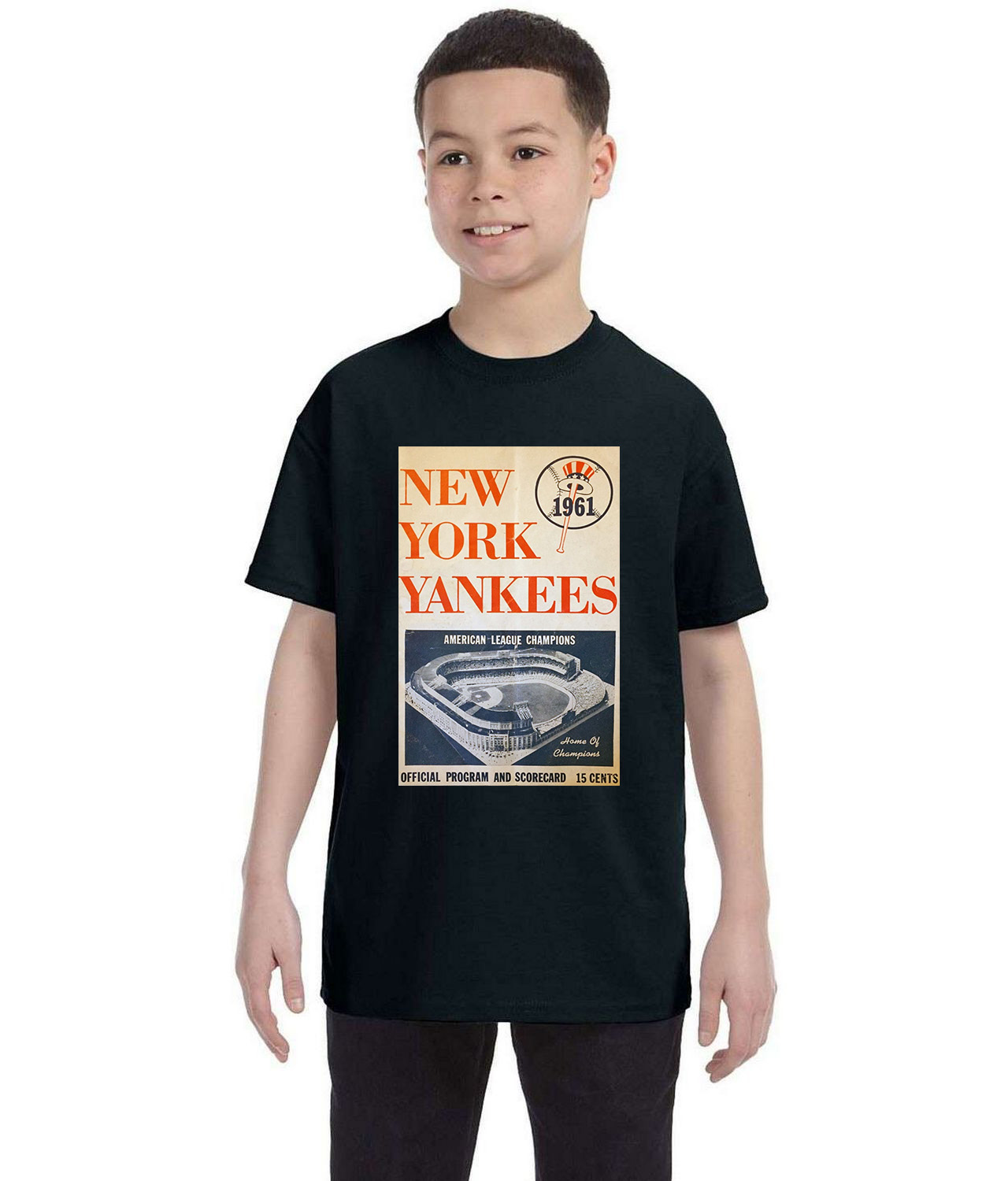 New York Yankees Program 1961 Baseball Logo Symbol Emblem Customized Design on Youth T-Shirt Tee