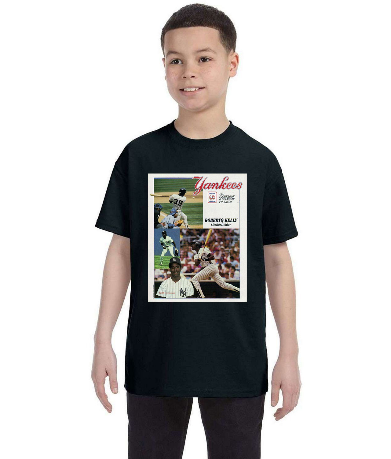 New York Yankees Program 1991 Baseball Logo Symbol Emblem Customized Design on Youth T-Shirt Tee