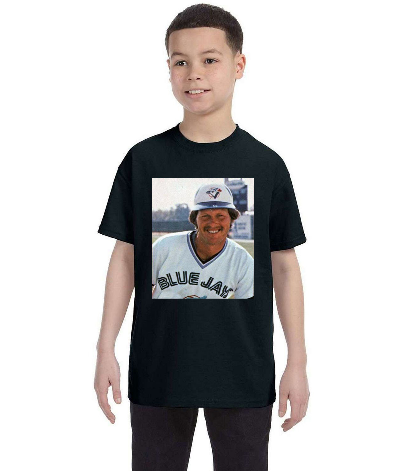 1980 Ernie Whitt Toronto Blue Jays Photo Baseball Logo Symbol Emblem Customized Design on Youth T-Shirt Tee