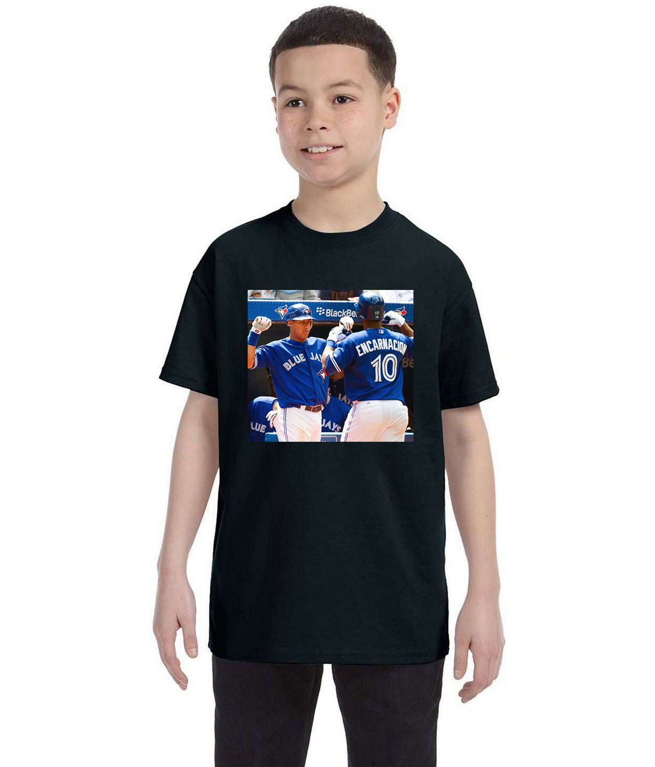 2012 Edwin Encarnacion & Yunel Escobar Toronto Blue Jays Photo Baseball Logo Symbol Emblem Customized Design on Youth T-Shirt Tee